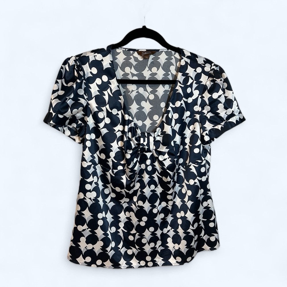 Jessica Black and White Floral Geometric Satin Blouse